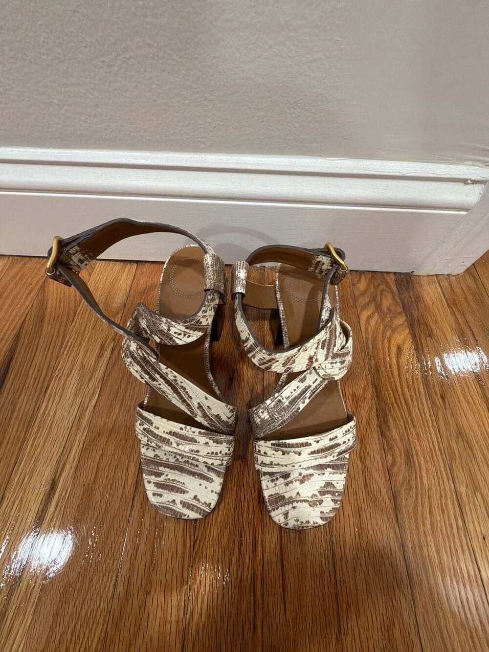 Chloe Candice Sandals Size 39 Snake Print Leather Block Heel